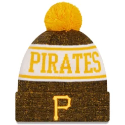 Men's Pittsburgh Pirates New Era Gold/Black Banner Cuffed Knit Hat With Pom
