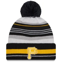 Men's Pittsburgh Pirates New Era Gray/Black Cuffed Knit Hat With Pom