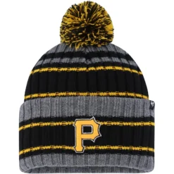 Men's Pittsburgh Pirates '47 Gray/Black Rexford Cuffed Knit Hat With Pom