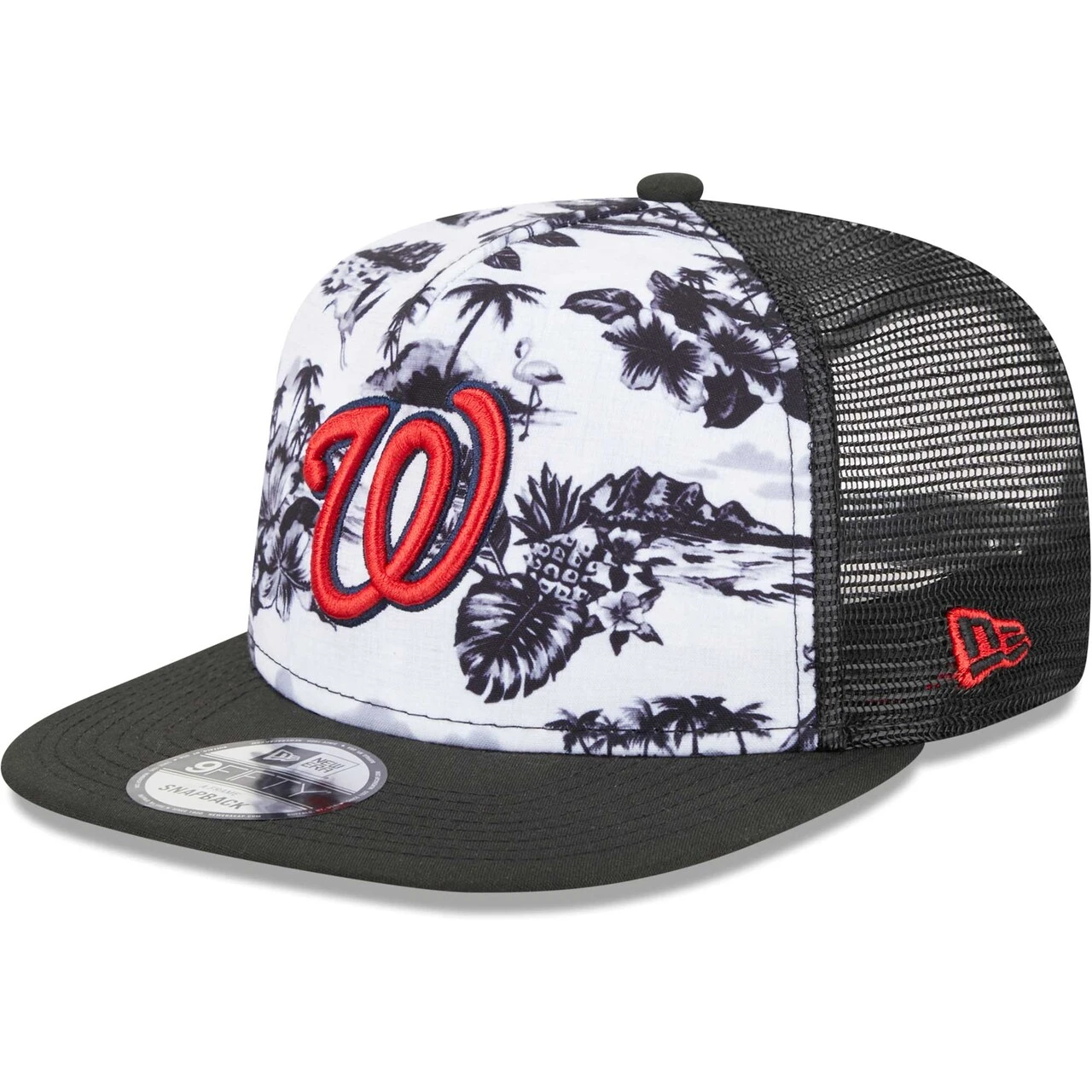 Men's Washington Nationals New Era White/Black Vacay 2.0 A-Frame Trucker 9FIFTY Snapback Hat 1 Men's Washington Nationals New Era White/Black Vacay 2.0 A-Frame Trucker 9FIFTY Snapback Hat