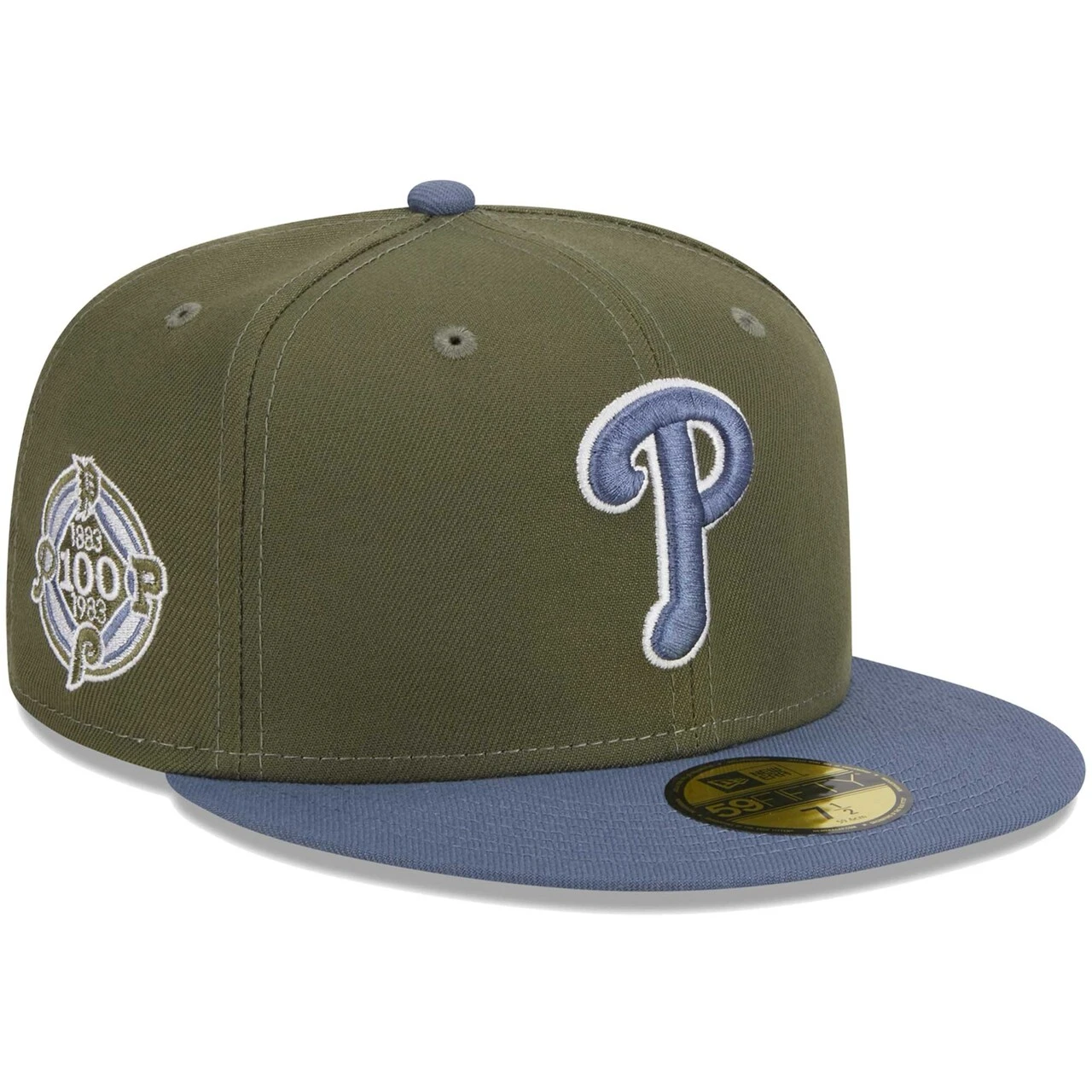 Men's Philadelphia Phillies New Era Olive/Blue 59FIFTY Fitted Hat 1 Men's Philadelphia Phillies New Era Olive/Blue 59FIFTY Fitted Hat