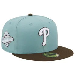Men's Philadelphia Phillies New Era Light Blue/Brown 1993 World Series Beach Kiss 59FIFTY Fitted Hat