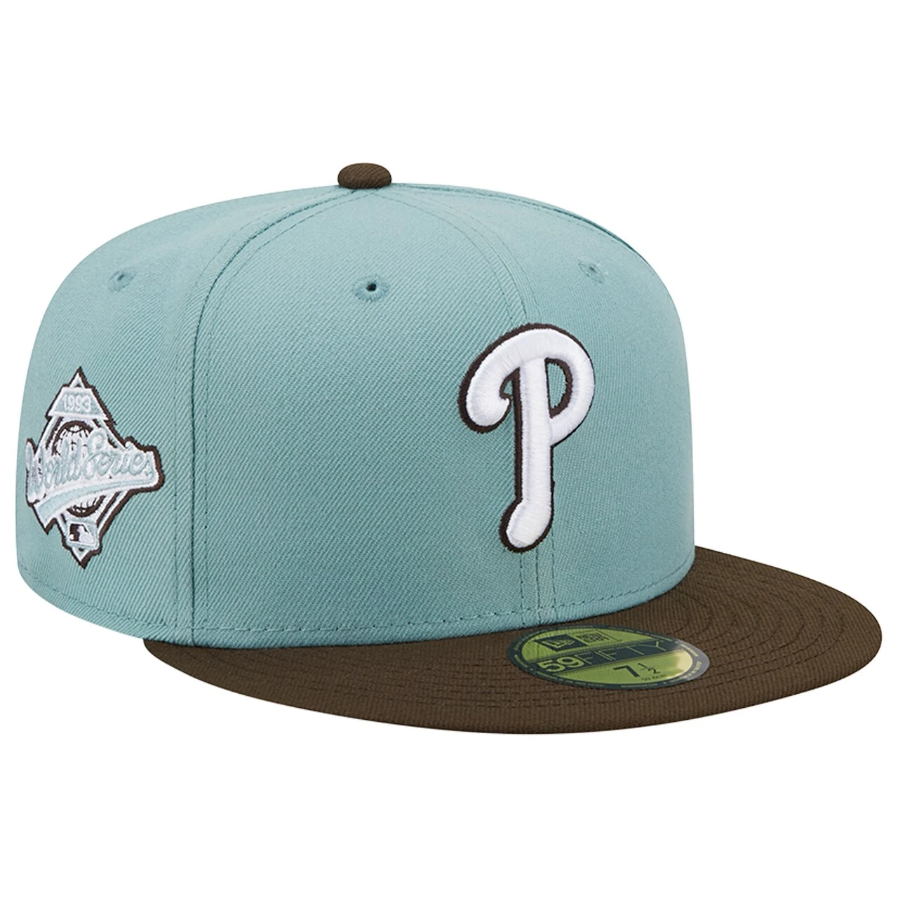 Men's Philadelphia Phillies New Era Light Blue/Brown 1993 World Series Beach Kiss 59FIFTY Fitted Hat 1 Men's Philadelphia Phillies New Era Light Blue/Brown 1993 World Series Beach Kiss 59FIFTY Fitted Hat