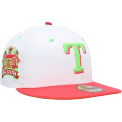 Men's Texas Rangers New Era White/Coral Globe Life Park Final Season Strawberry Lolli 59FIFTY Fitted Hat