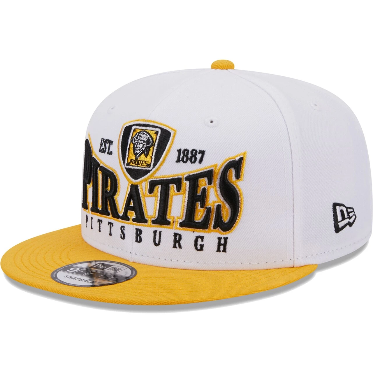 Men's Pittsburgh Pirates New Era White/Gold Crest 9FIFTY Snapback Hat 1 Men's Pittsburgh Pirates New Era White/Gold Crest 9FIFTY Snapback Hat