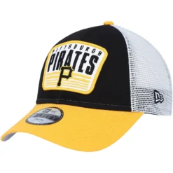 Youth Pittsburgh Pirates New Era Black/Gold Patch Trucker 9FORTY Snapback Hat