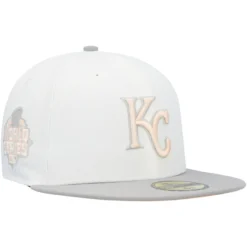 Men's Kansas City Royals New Era White/Gray 2015 World Series Side Patch Peach Undervisor 59FIFTY Fitted Hat