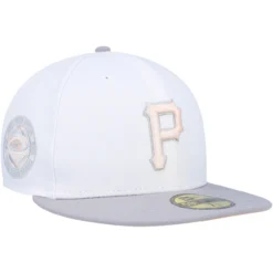 Men's Pittsburgh Pirates New Era White/Gray Three Rivers Stadium 30th Anniversary Side Patch Peach Undervisor 59FIFTY Fitted Hat
