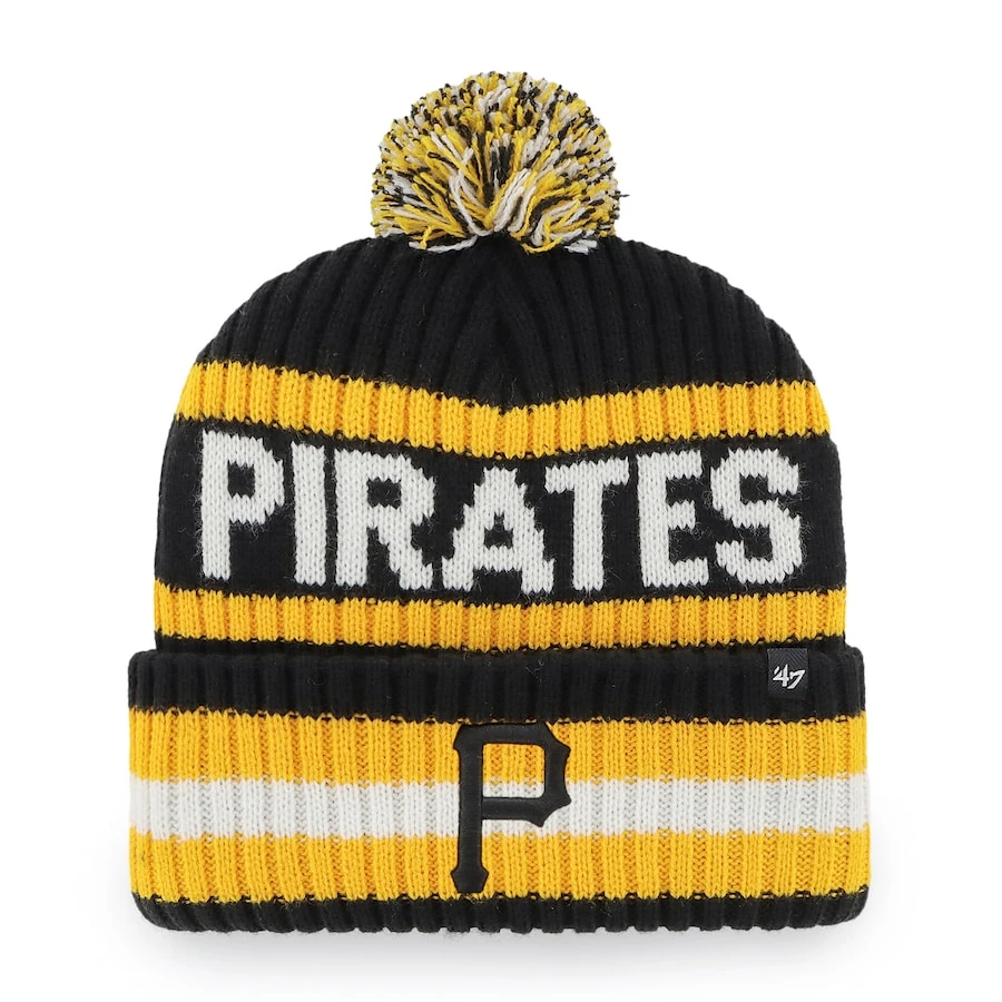 Men's Pittsburgh Pirates '47 Black Bering Cuffed Knit Hat With Pom 1 Men's Pittsburgh Pirates '47 Black Bering Cuffed Knit Hat With Pom