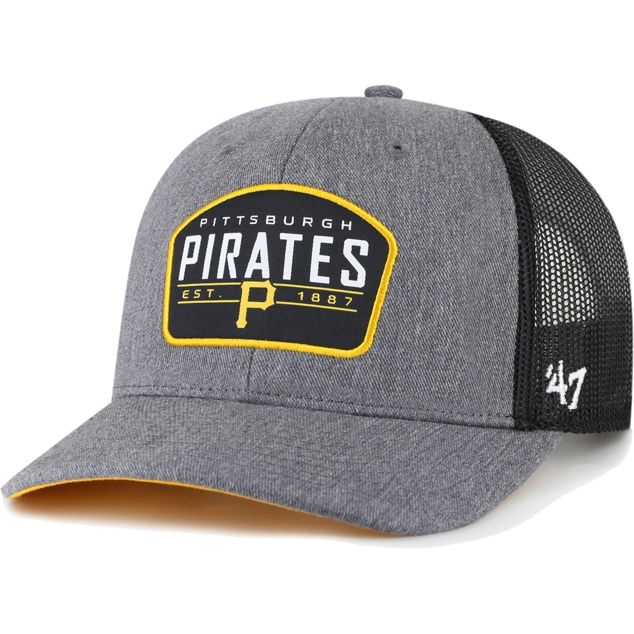 Men's Pittsburgh Pirates '47 Charcoal Slate Trucker Snapback Hat 1 Men's Pittsburgh Pirates '47 Charcoal Slate Trucker Snapback Hat