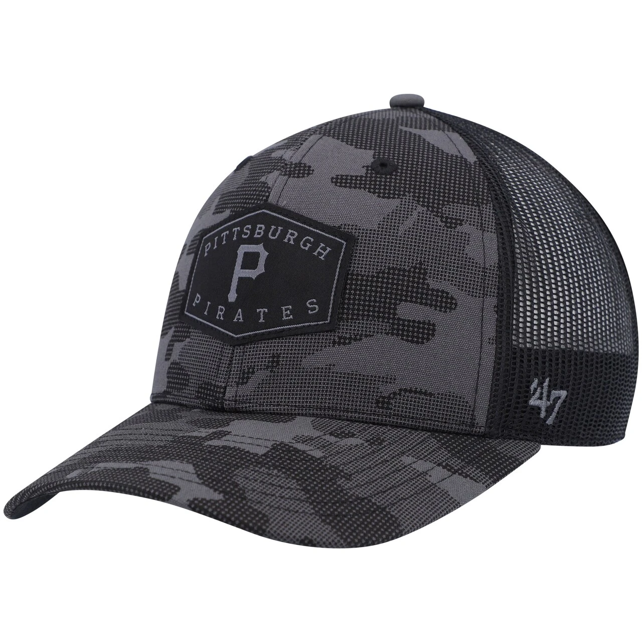 Men's Pittsburgh Pirates '47 Charcoal Tonal Camo Convoy Trucker Snapback Hat 1 Men's Pittsburgh Pirates '47 Charcoal Tonal Camo Convoy Trucker Snapback Hat