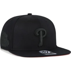 Men's Philadelphia Phillies '47 Black On Black Sure Shot Captain Snapback Hat