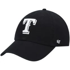 Men's Texas Rangers '47 Black On Black Logo Clean Up Adjustable Hat