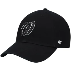 Men's Washington Nationals '47 Black On Black Logo Clean Up Adjustable Hat
