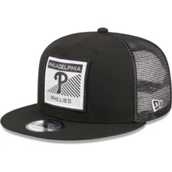Men's Philadelphia Phillies New Era Black Scratch Squared Trucker 9FIFTY Snapback Hat