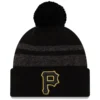 Men's Pittsburgh Pirates New Era Black Dispatch Cuffed Knit Hat With Pom