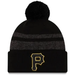 Men's Pittsburgh Pirates New Era Black Dispatch Cuffed Knit Hat With Pom