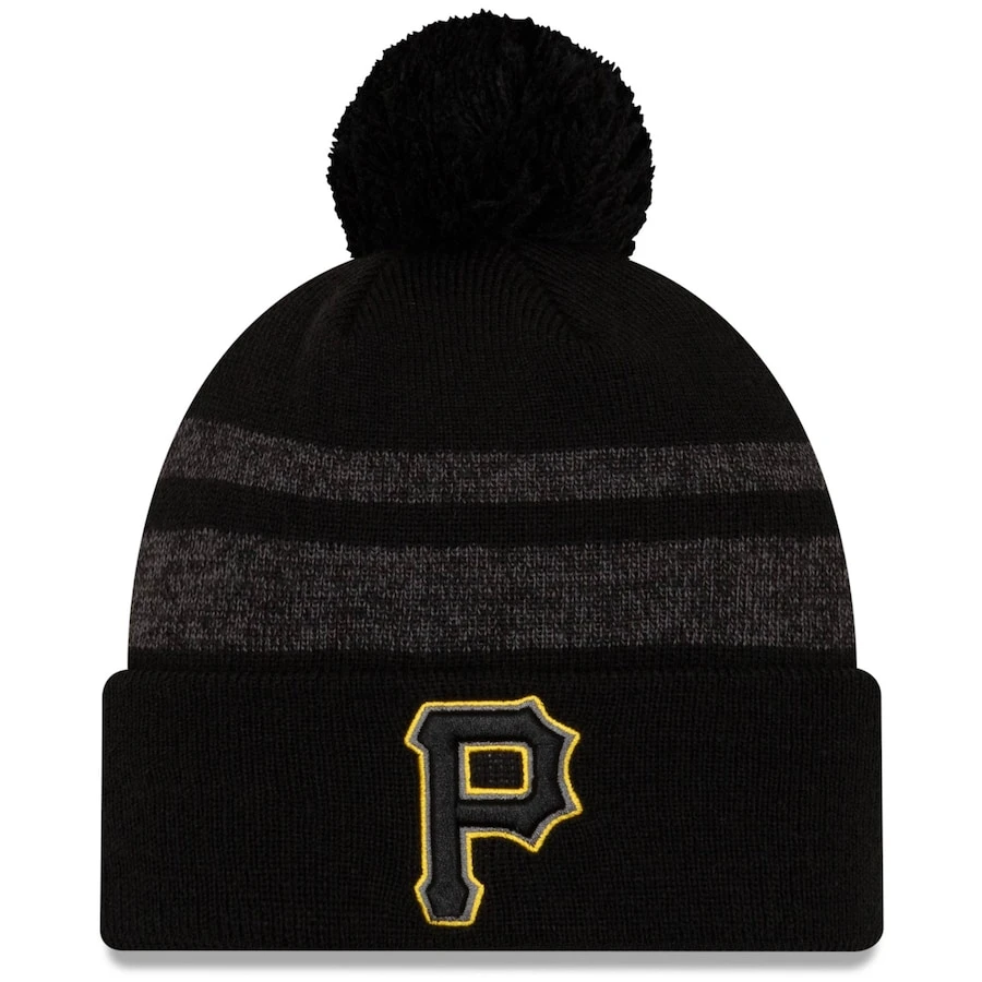 Men's Pittsburgh Pirates New Era Black Dispatch Cuffed Knit Hat With Pom 1 Men's Pittsburgh Pirates New Era Black Dispatch Cuffed Knit Hat With Pom