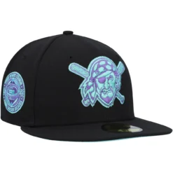 Men's Pittsburgh Pirates New Era Black Three Rivers Stadium Black Light 59FIFTY Fitted Hat