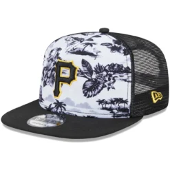 Men's Pittsburgh Pirates New Era Black Vacay 2.0 A-Frame Trucker 9FIFTY Snapback Hat