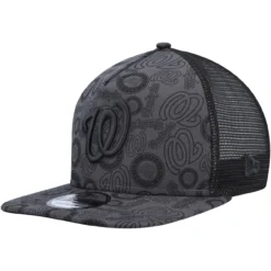 Men's Washington Nationals New Era Black Repeat A-Frame 9FIFTY Trucker Snapback Hat