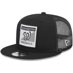 Front Page 24 Men's Washington Nationals New Era Black Scratch Squared Trucker 9FIFTY Snapback Hat