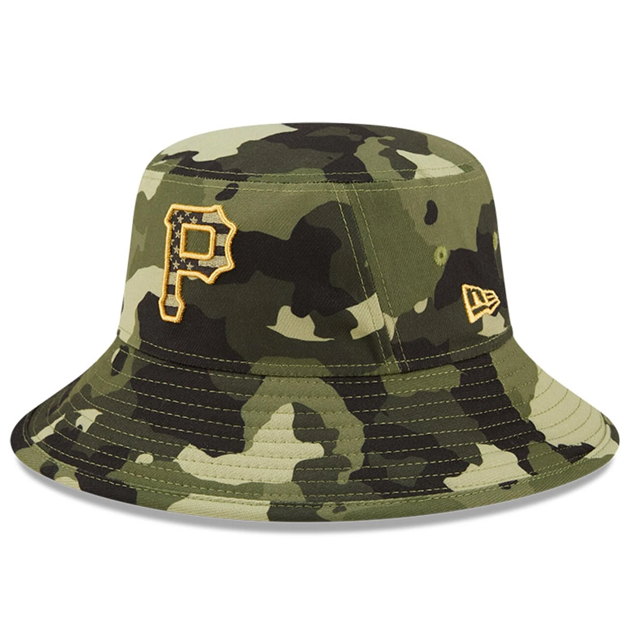 Men's Pittsburgh Pirates New Era Camo 2022 Armed Forces Day Bucket Hat 3 Men's Pittsburgh Pirates New Era Camo 2022 Armed Forces Day Bucket Hat - Image 3