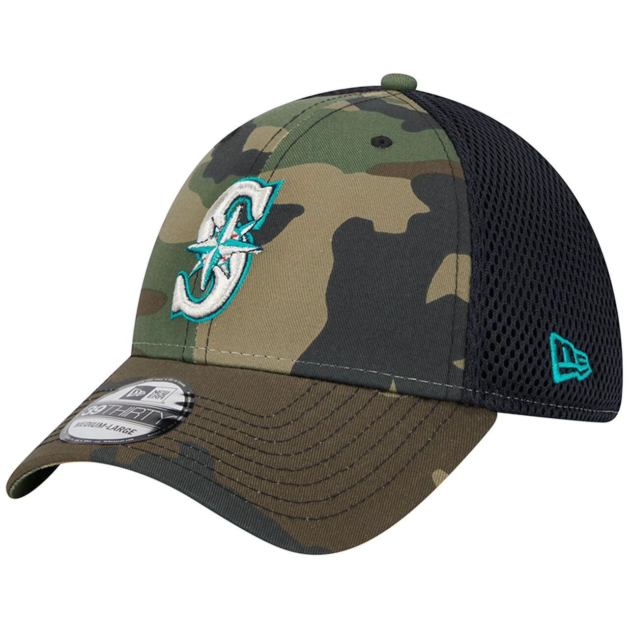 Men's Seattle Mariners New Era Camo Team Neo 39THIRTY Flex Hat 1 Men's Seattle Mariners New Era Camo Team Neo 39THIRTY Flex Hat