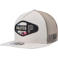 Men's Pittsburgh Pirates New Era Natural Retro Beachin' Patch A-Frame Trucker 9FIFTY Snapback Hat