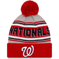 Men's Washington Nationals New Era Red Cheer Cuffed Knit Hat With Pom