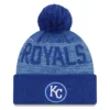 Men's Kansas City Royals New Era Royal Authentic Collection Sport Cuffed Knit Hat With Pom