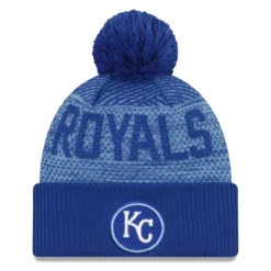 Men's Kansas City Royals New Era Royal Authentic Collection Sport Cuffed Knit Hat With Pom