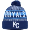 Men's Kansas City Royals New Era Royal Striped Cuffed Knit Hat With Pom