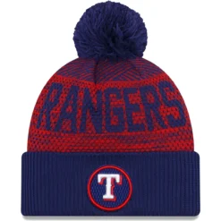 Men's Texas Rangers New Era Royal Authentic Collection Sport Cuffed Knit Hat With Pom