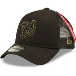 Men's Washington Nationals New Era X Alpha Industries Black A-Frame 9FORTY Trucker Snapback Hat