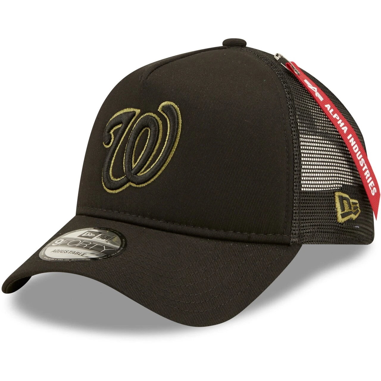 Men's Washington Nationals New Era X Alpha Industries Black A-Frame 9FORTY Trucker Snapback Hat 1 Men's Washington Nationals New Era X Alpha Industries Black A-Frame 9FORTY Trucker Snapback Hat