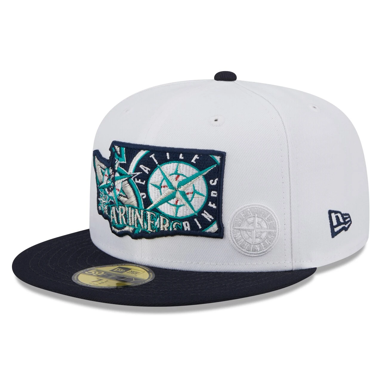 Men's Seattle Mariners New Era White/Navy State 59FIFTY Fitted Hat 1 Men's Seattle Mariners New Era White/Navy State 59FIFTY Fitted Hat