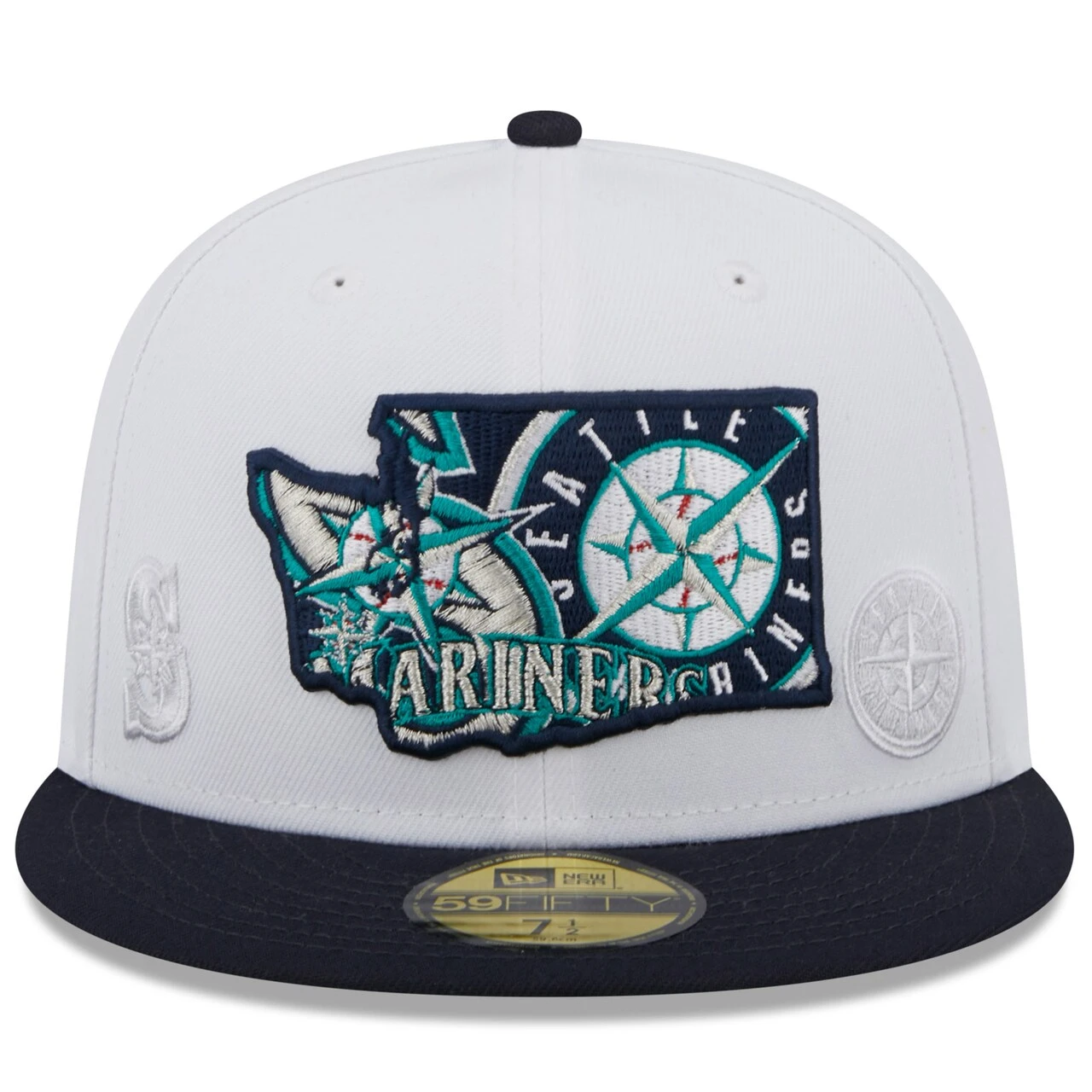 Men's Seattle Mariners New Era White/Navy State 59FIFTY Fitted Hat 2 Men's Seattle Mariners New Era White/Navy State 59FIFTY Fitted Hat - Image 2