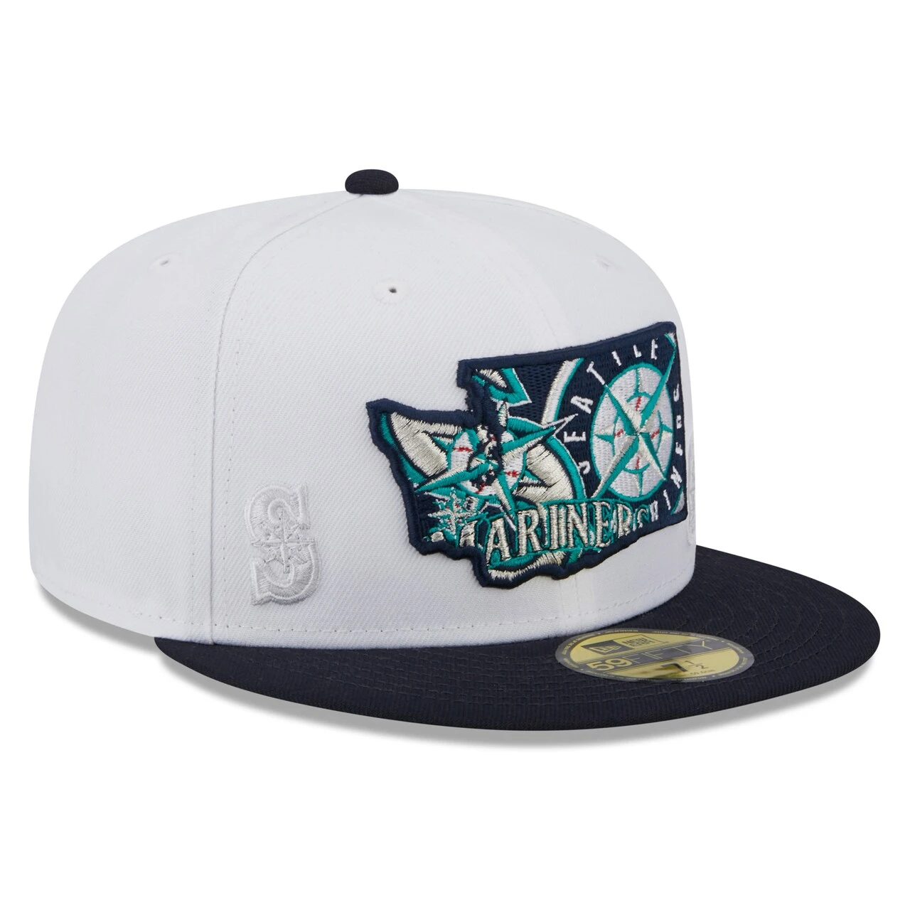 Men's Seattle Mariners New Era White/Navy State 59FIFTY Fitted Hat 3 Men's Seattle Mariners New Era White/Navy State 59FIFTY Fitted Hat - Image 3