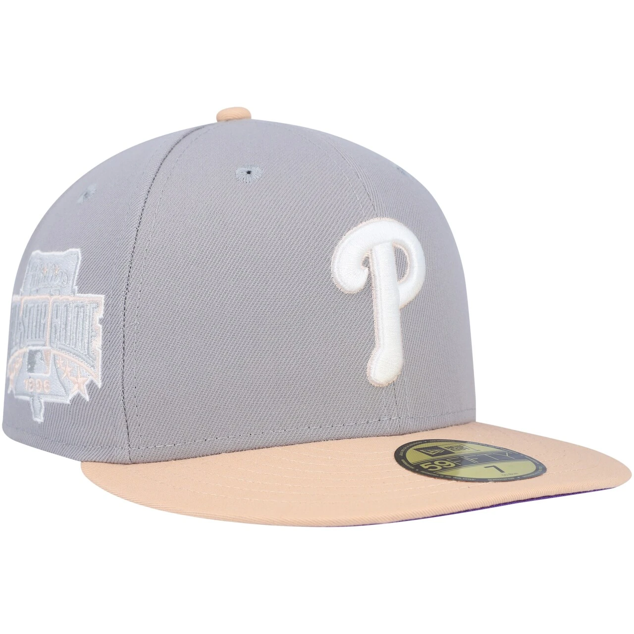 Men's Philadelphia Phillies New Era Gray/Peach 1996 MLB All-Star Game Purple Undervisor 59FIFTY Fitted Hat 1 Men's Philadelphia Phillies New Era Gray/Peach 1996 MLB All-Star Game Purple Undervisor 59FIFTY Fitted Hat