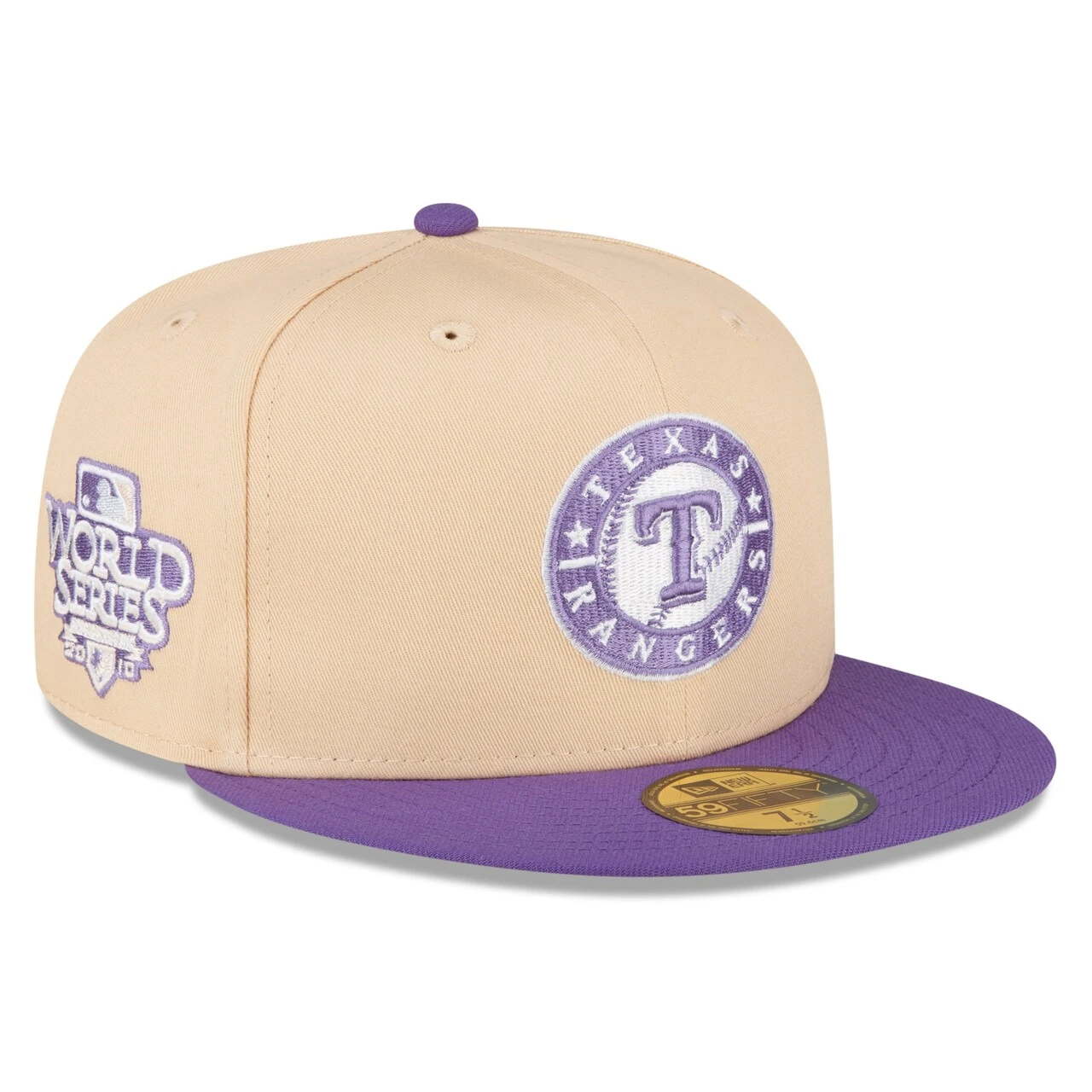 Men's Texas Rangers New Era Peach/Purple 2010 World Series Side Patch 59FIFTY Fitted Hat 1 Men's Texas Rangers New Era Peach/Purple 2010 World Series Side Patch 59FIFTY Fitted Hat