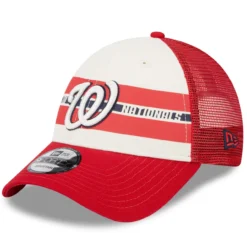 Men's Washington Nationals New Era White/Red Team Stripe Trucker 9FORTY Snapback Hat