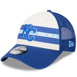 Men's Kansas City Royals New Era White/Royal Team Stripe Trucker 9FORTY Snapback Hat