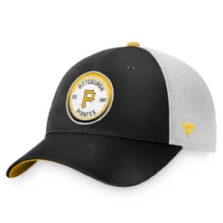 Men's Pittsburgh Pirates Fanatics Branded Black/White Iconic Circle Patch Trucker Snapback Hat