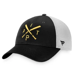 Men's Pittsburgh Pirates Fanatics Branded Black/White Iconic Cross Bat Trucker Snapback Hat