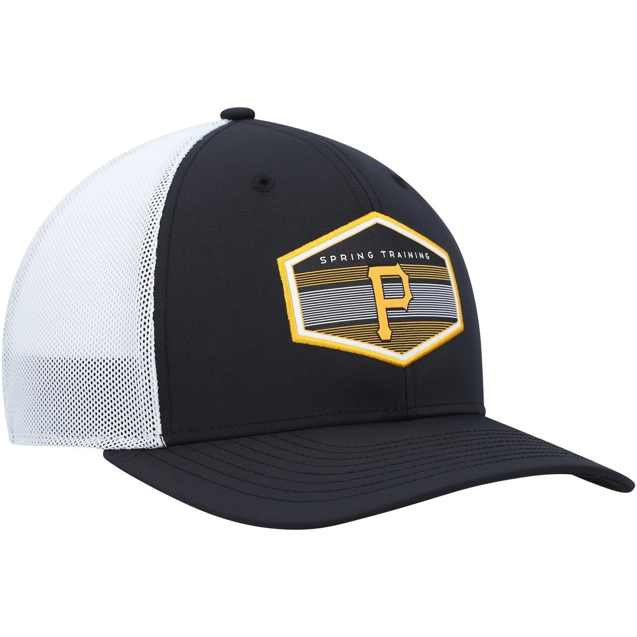 Men's Pittsburgh Pirates '47 Black/White Spring Training Burgess Trucker Snapback Hat 3 Men's Pittsburgh Pirates '47 Black/White Spring Training Burgess Trucker Snapback Hat - Image 3