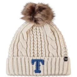 Women's Texas Rangers '47 Cream Meeko Cuffed Knit Hat With Pom