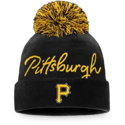 Women's Pittsburgh Pirates Fanatics Branded Black Script Cuffed Knit Hat With Pom