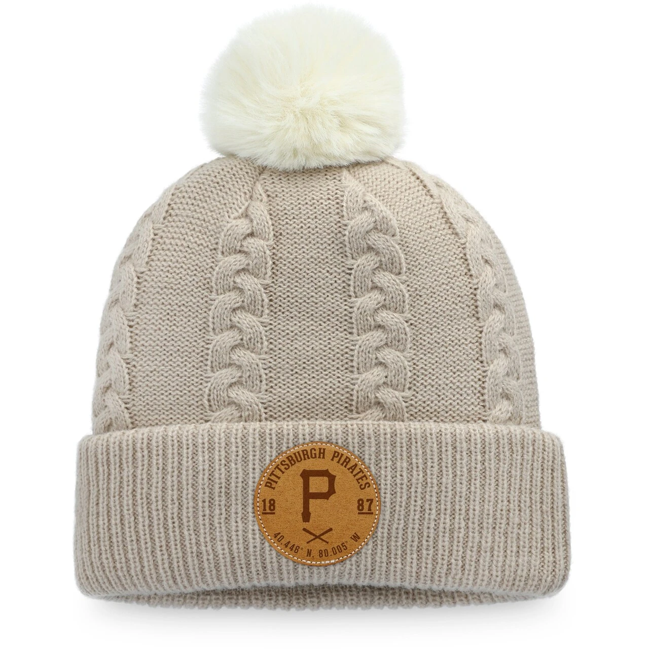 Women's Pittsburgh Pirates Fanatics Branded Natural Outdoor Play Cuffed Knit Hat With Pom 1 Women's Pittsburgh Pirates Fanatics Branded Natural Outdoor Play Cuffed Knit Hat With Pom