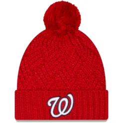 Women's Washington Nationals New Era Red Brisk Cuffed Knit Hat With Pom